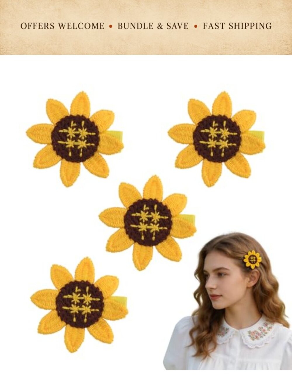 Sunflower Hair Clips for Women Girls 4pc Clamp Hair Accessories